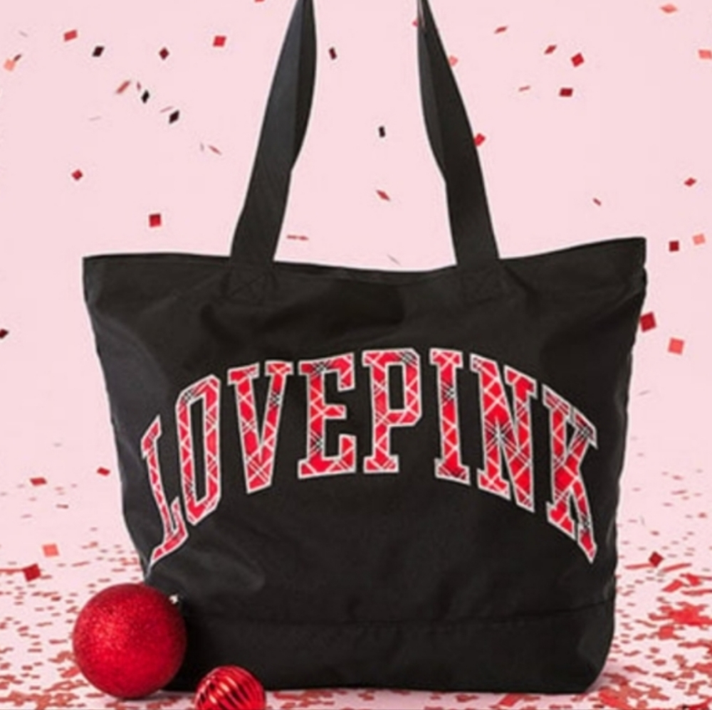 Vs PINK plaid holiday Christmas tote